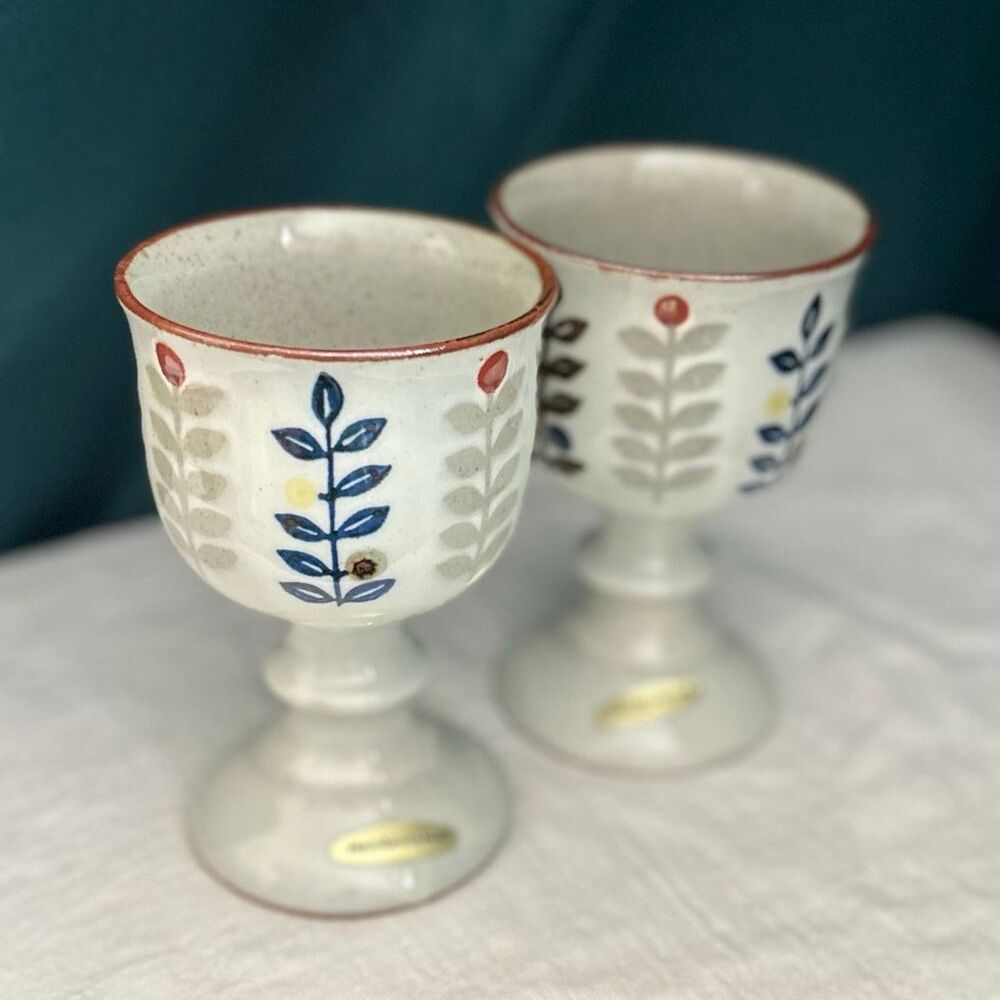 Vintage Otagiri Japan Hand Painted Floral Footed Goblets Set of 2